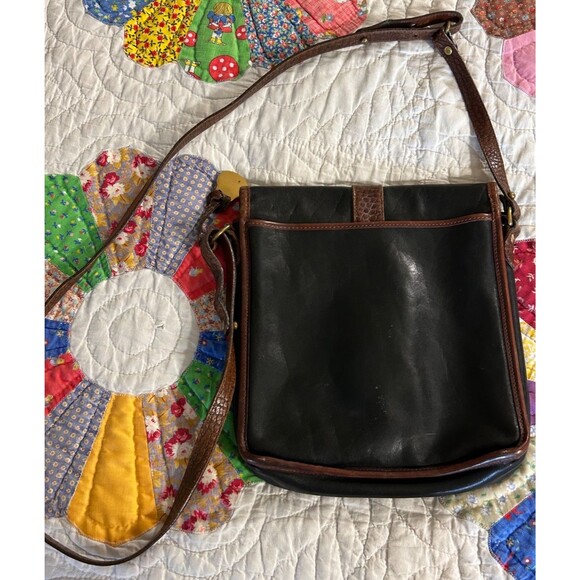 Vintage Brahmin 80's Black/Brown croc strap leather crossbody bag - Picture 4 of 13